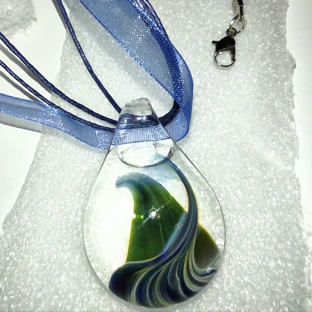 Murano Glass Pendant on Organza Ribbon